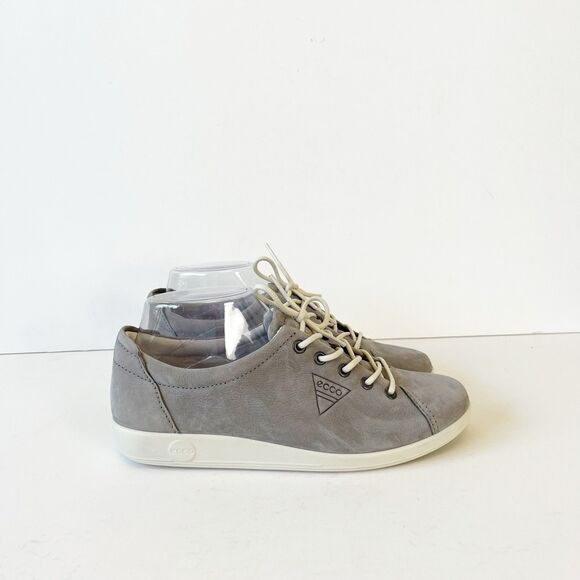 Ecco Soft 2.0 Walking Shoe Sneaker Grey Nubuck Leather Size Euro 37/US 6/6.5 - Picture 6 of 12